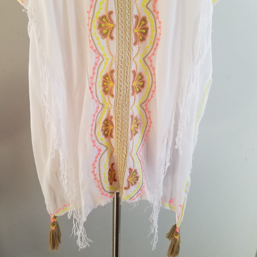 Skemo Embroidered Fringe Tunic Beach Swim Cover Up S - Picture 8 of 15